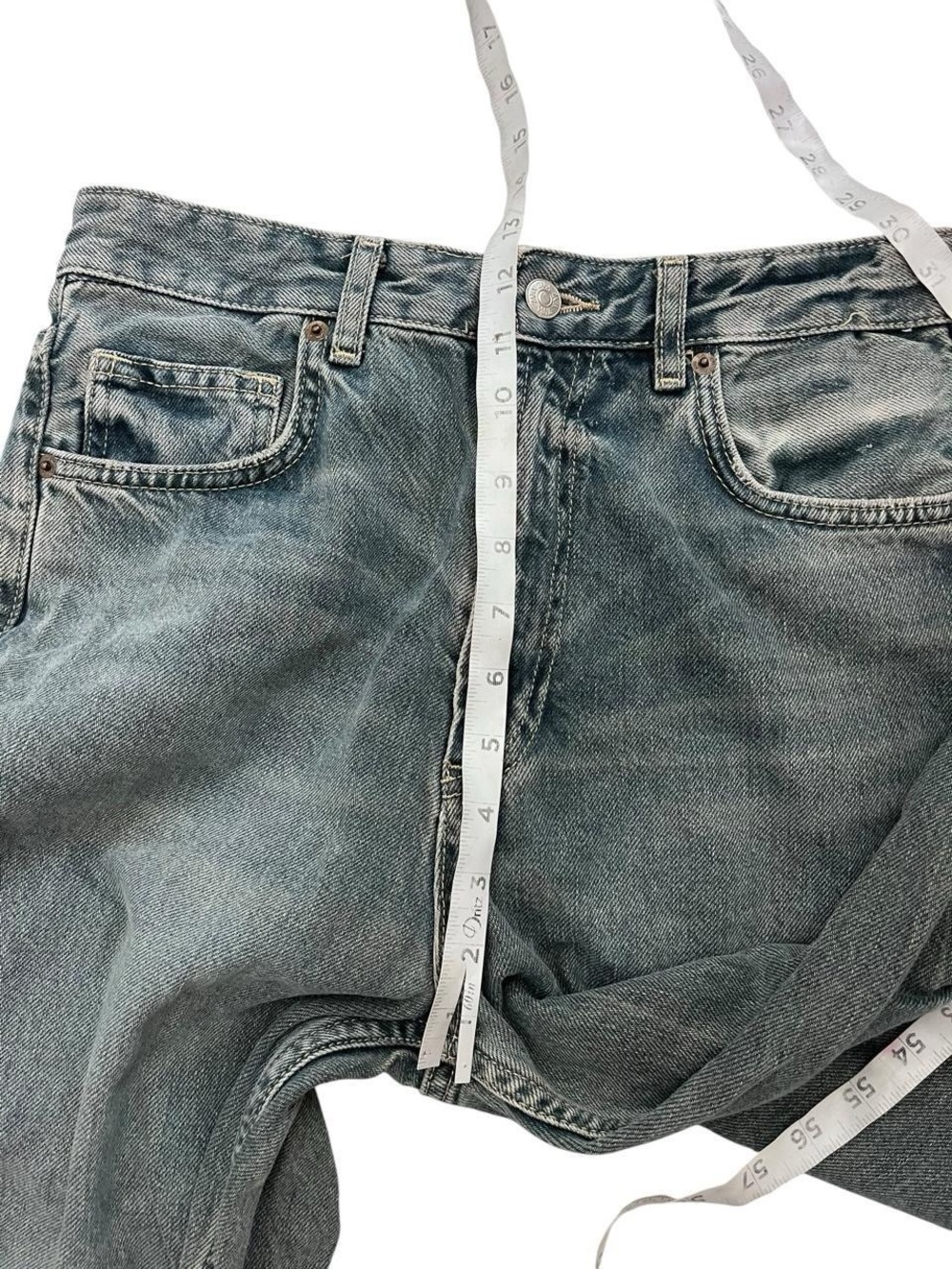 Zara Women's High Waisted Wide Leg Jeans Size 8 Distressed Raw Hem Y2K - Picture 4 of 9